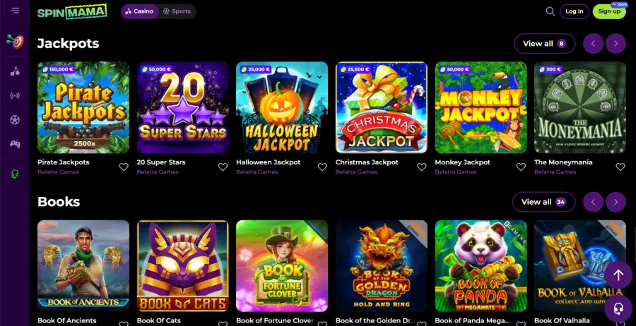 Interfaz de Spin Mama Casino